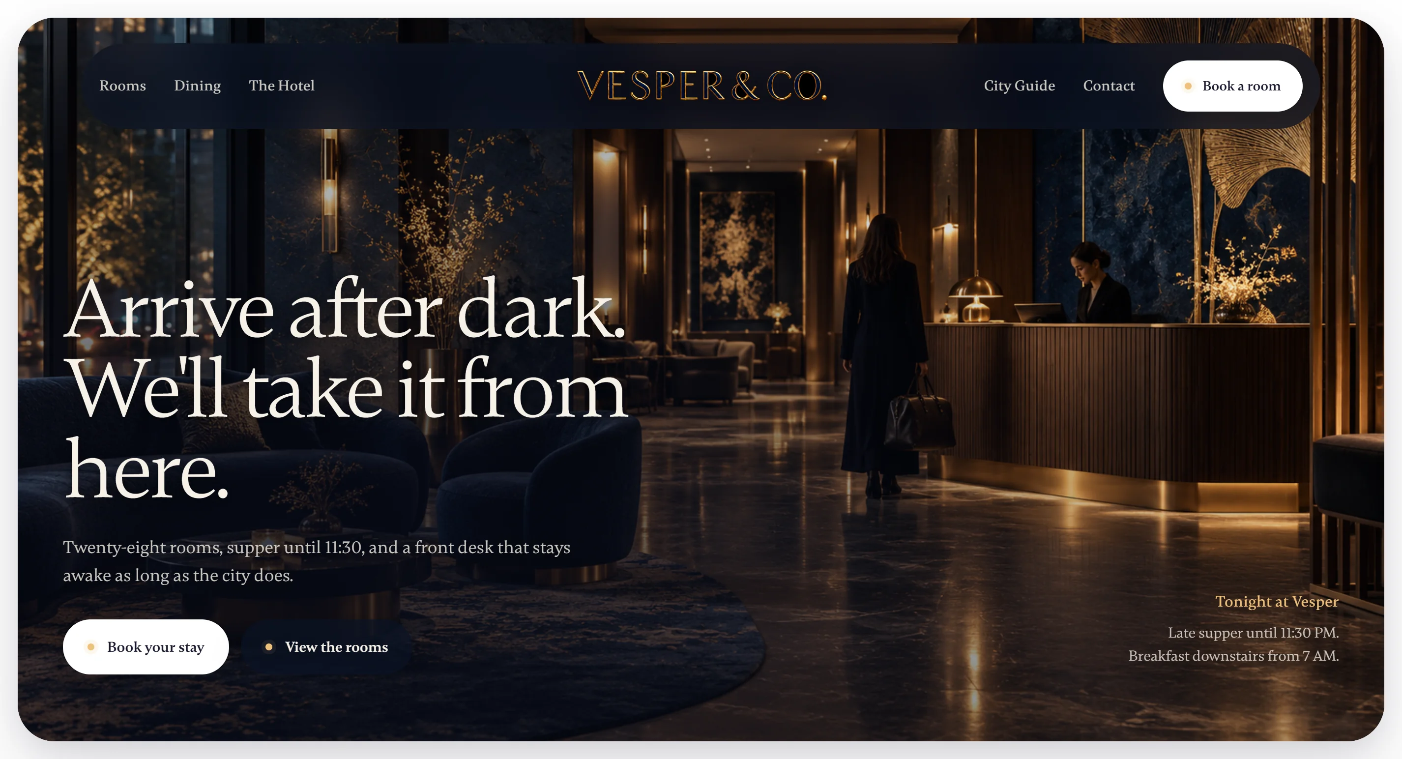 VESPER and Company boutique hotel website